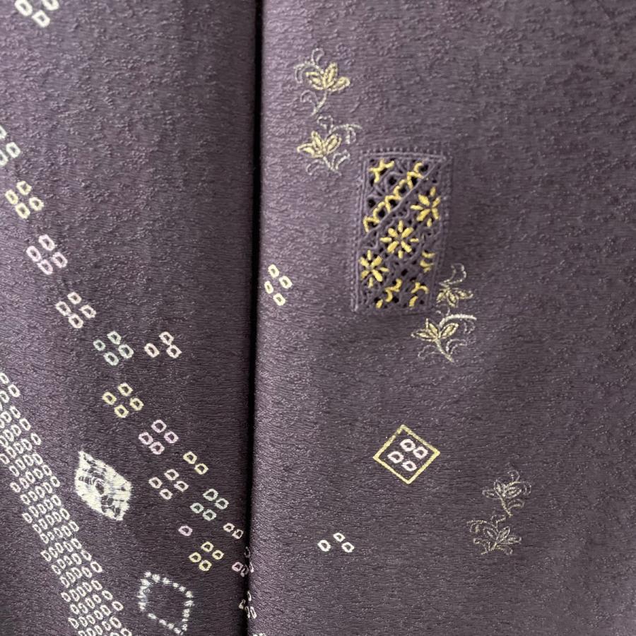 付下げ 秀品 68cm 161 5cm L 刺繍 正絹 濃紫 疋田 絞り 草花 袷 全店販売中 草花