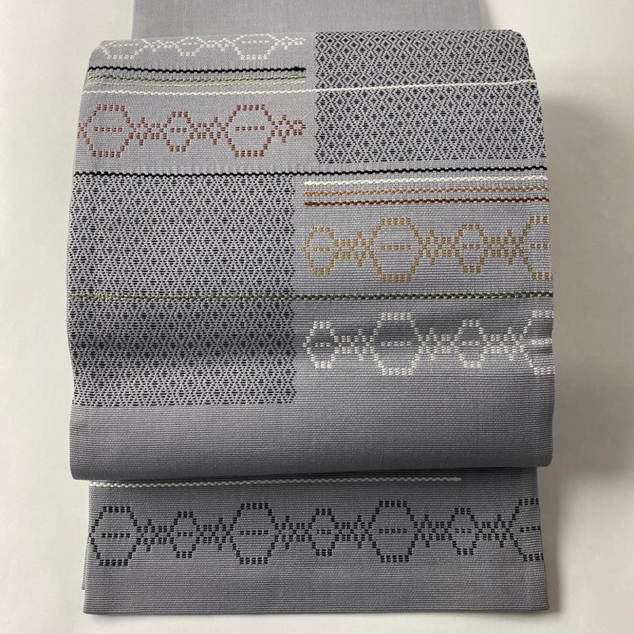 送料込 袋帯 美品 秀品 幾何学 刺繍 青灰色 お太鼓柄 正絹 中古 Seal限定商品 Www Aqtsolutions Com
