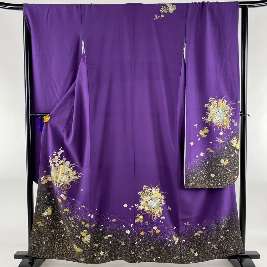 振袖 今だけ限定15 Offクーポン発行中 名品 花籠 草花 金銀彩 ぼかし 紫 裄丈65cm 身丈160 5cm 中古 正絹 M 袷