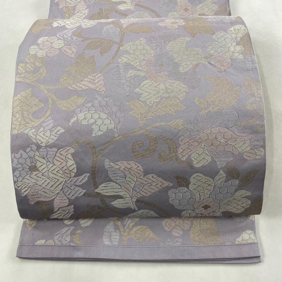 袋帯 美品 秀品 花唐草 箔 専門ショップ 全通 中古 正絹 薄紫 安い 激安 プチプラ 高品質