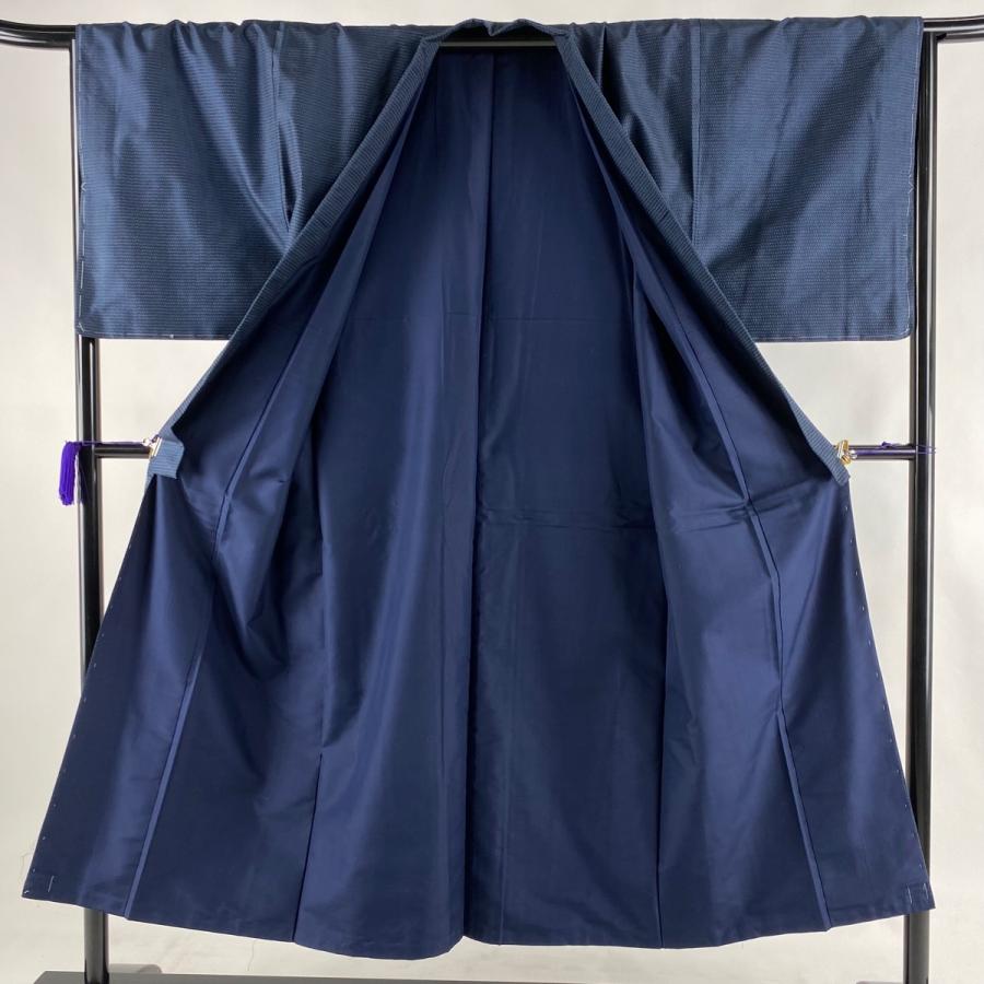 初回限定お試し価格 男着物 美品 優品 アンサンブル 紬 亀甲絣 紺色 袷 147cm 68cm M 正絹 中古