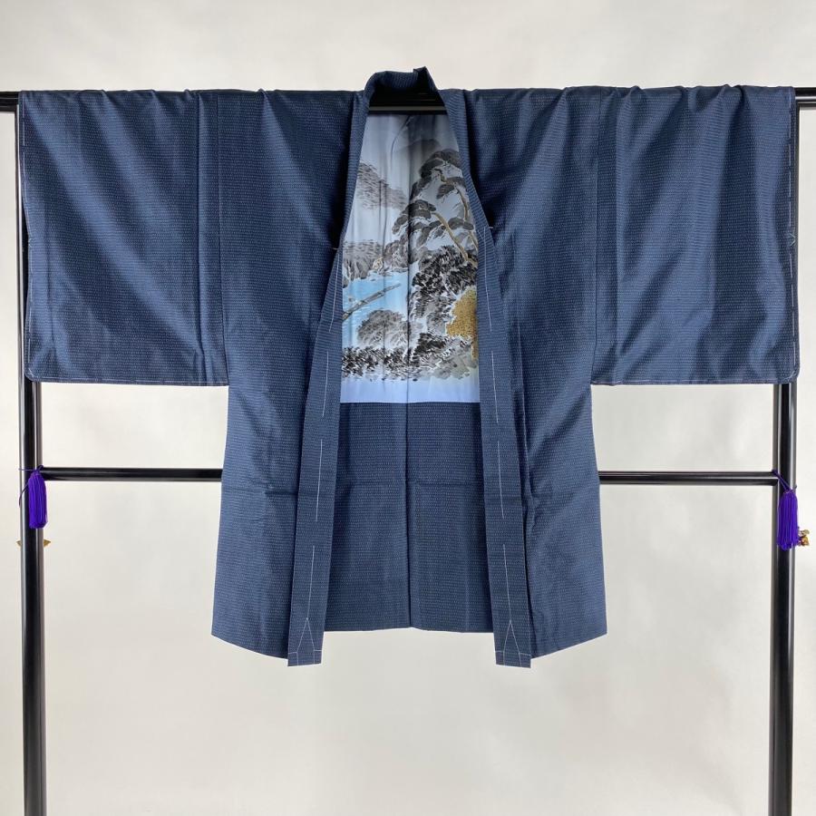 初回限定お試し価格 男着物 美品 優品 アンサンブル 紬 亀甲絣 紺色 袷 147cm 68cm M 正絹 中古