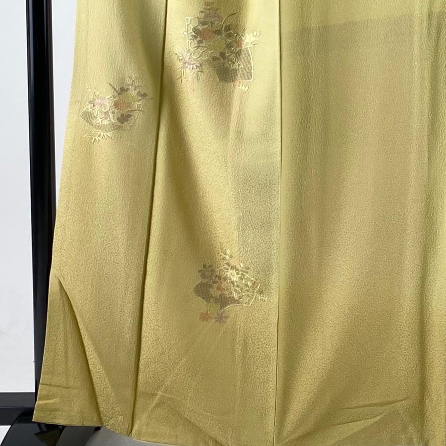 付下げ 秀品 61.5cm 163cm S からし色 中古 刺繍 扇面 正絹 汕頭刺繍 花鳥 袷 誠実 扇面 付下げ 秀品 61.5cm 163cm S からし色 中古 刺繍 扇面 正絹 汕頭刺繍 花鳥 袷 誠実 扇面