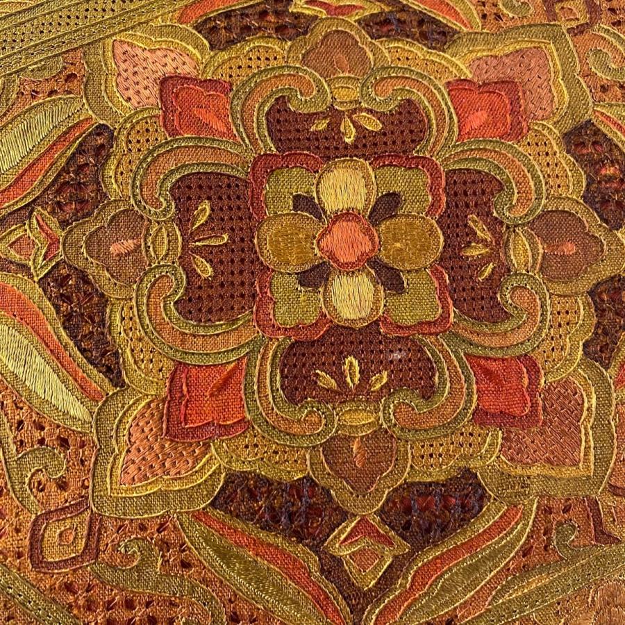 80/20クロス 【夏用】汕頭刺繍 お太鼓柄 グリーン地に短冊に花 - 着物