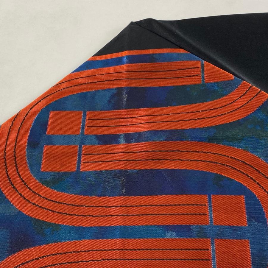 ふるさと割 名古屋帯 美品 優品 幾何学 箔 紺色 正絹 中古 Cef Ng