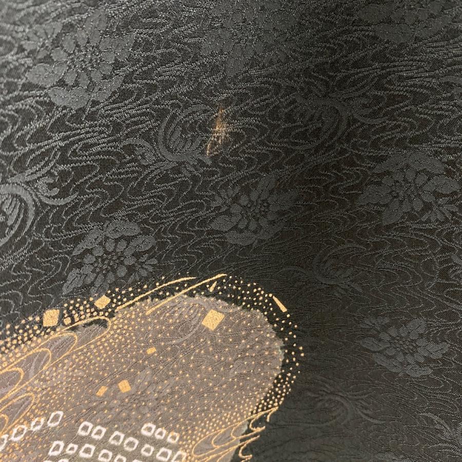 付下げ 秀品 一つ紋 草花 霞 金銀糸 刺繍 円高還元 66 5cm 袷 深緑 正絹 M 中古 158 5cm