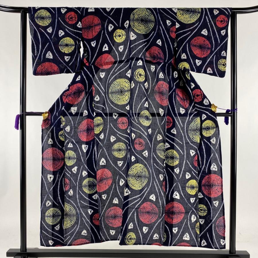 浴衣 秀品 絞り浴衣 レディースファッション 幾何学模様 絞り ファッション 濃紺 151 5cm