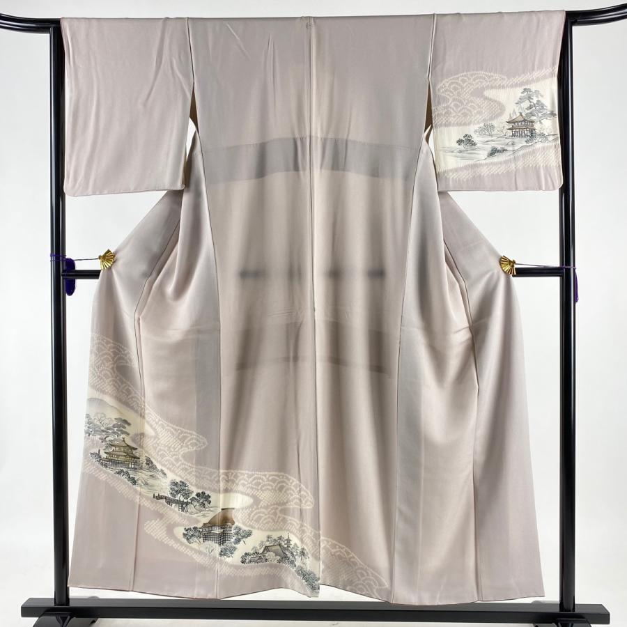 付下げ 美品 優品 一つ紋 建物 霞 絞り 薄紫 袷 152cm 65cm M 正絹 中古 オリジナル