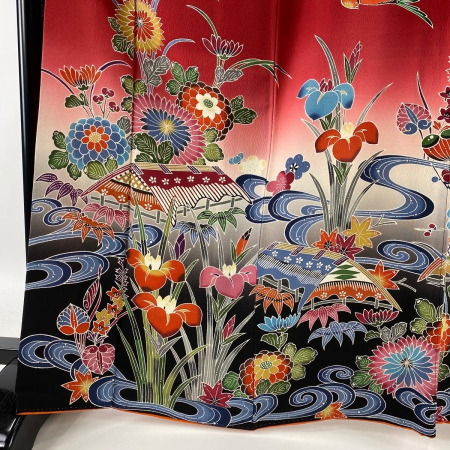 高価値セリー 振袖 美品 名品 花鳥 家屋 染分け 縮緬 赤 袷 164cm 67cm M 正絹 中古 Www Servocarelifesciences In