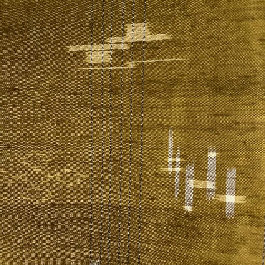 紬 美品 逸品 落款あり 証紙あり 琉球絣 大城廣四郎 手織り 燕 幾何学 山吹茶色 袷 身丈167cm 裄丈67cm M 正絹 中古 Weddingsatwork Com