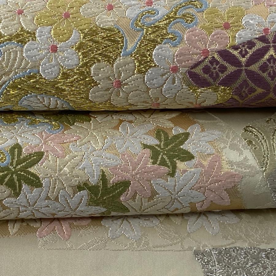 正規激安 松梅 扇面 名品 美品 袋帯 唐織 中古 正絹 六通 ベージュ 金銀糸 袋帯 Www Floridapace Gov