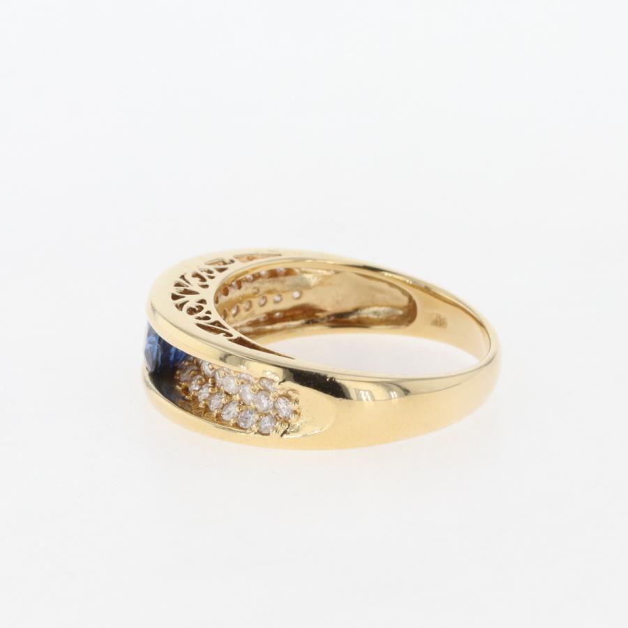 サファイア デザインリング K18 イエローゴールド 指輪 メレダイヤ 