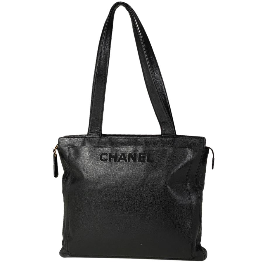 グランドセール CHANEL シャネル レザー ロゴ トートバッグ ブラック