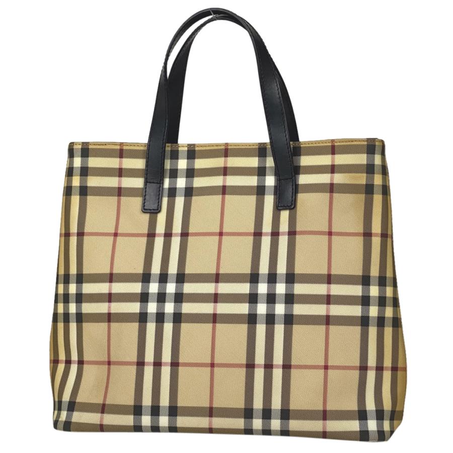 バーバリー BURBERRY チェック柄 ハンドバッグ トートバッグ 手提げ ノバチェック ハンドバッグ PVC ベージュ レディース 中古