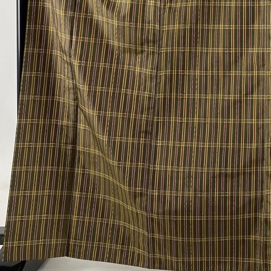 紬 美品 秀品 縞 幾何学模様 茶緑色 単衣 身丈168cm 裄丈67cm M 正絹 紬 美品 秀品 縞 幾何学模様 茶緑色 単衣 身丈168cm 裄丈67cm M 正絹