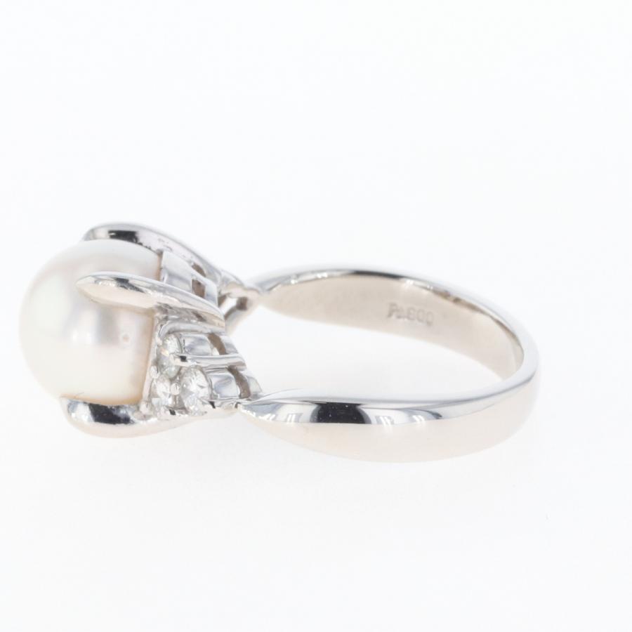 パール デザインリング プラチナ 指輪 メレダイヤ 真珠 リング 号
