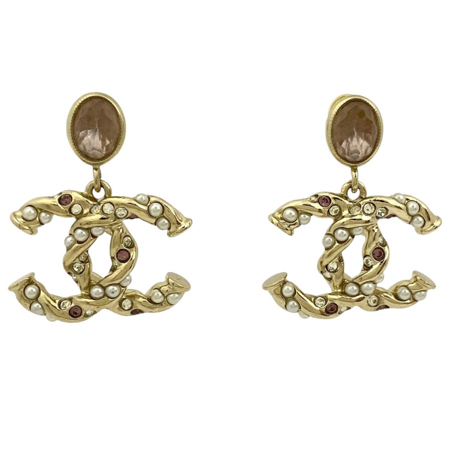 シャネル ココマーク ラインストーン スタッドピアス ゴールド