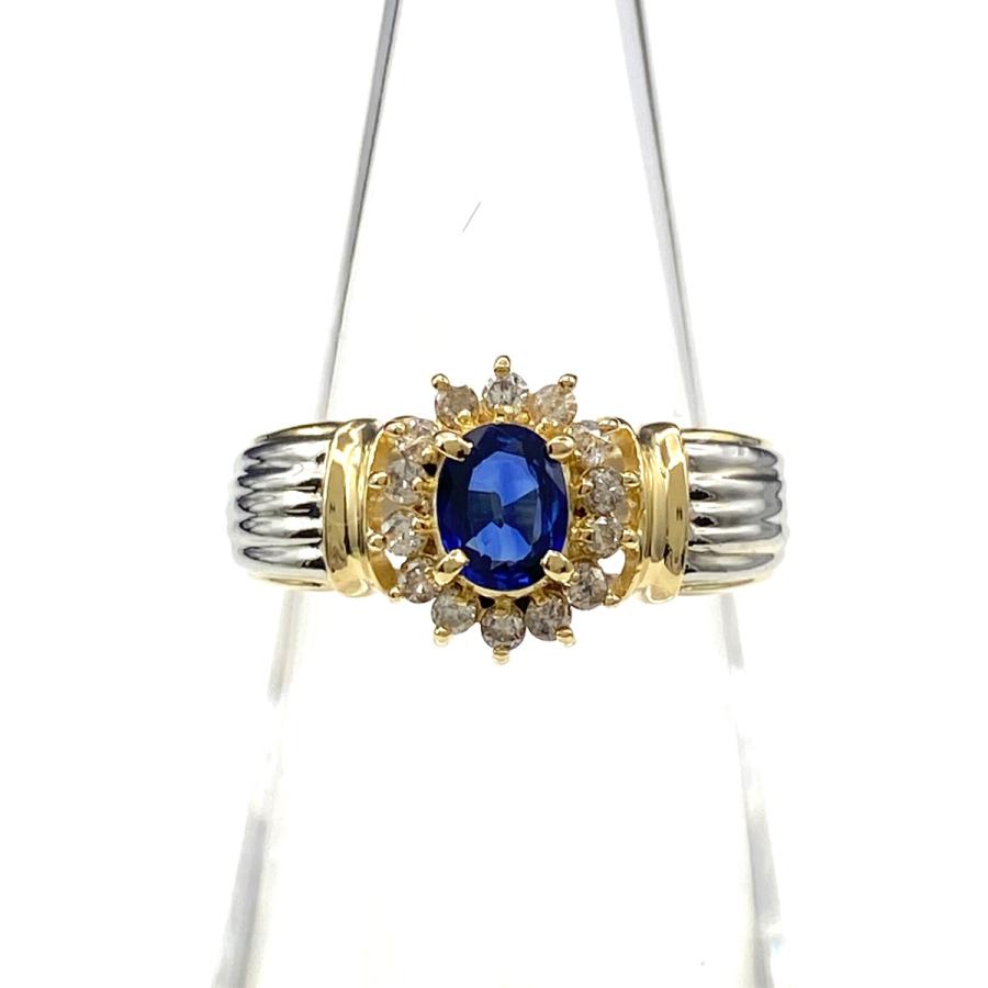 サファイア デザインリング YG イエローゴールド プラチナ 指輪