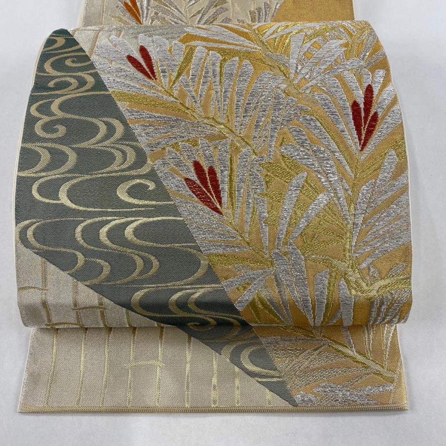 袋帯 美品 逸品 落款あり 川島織物 松 観世水 金銀糸 箔 金色 六通