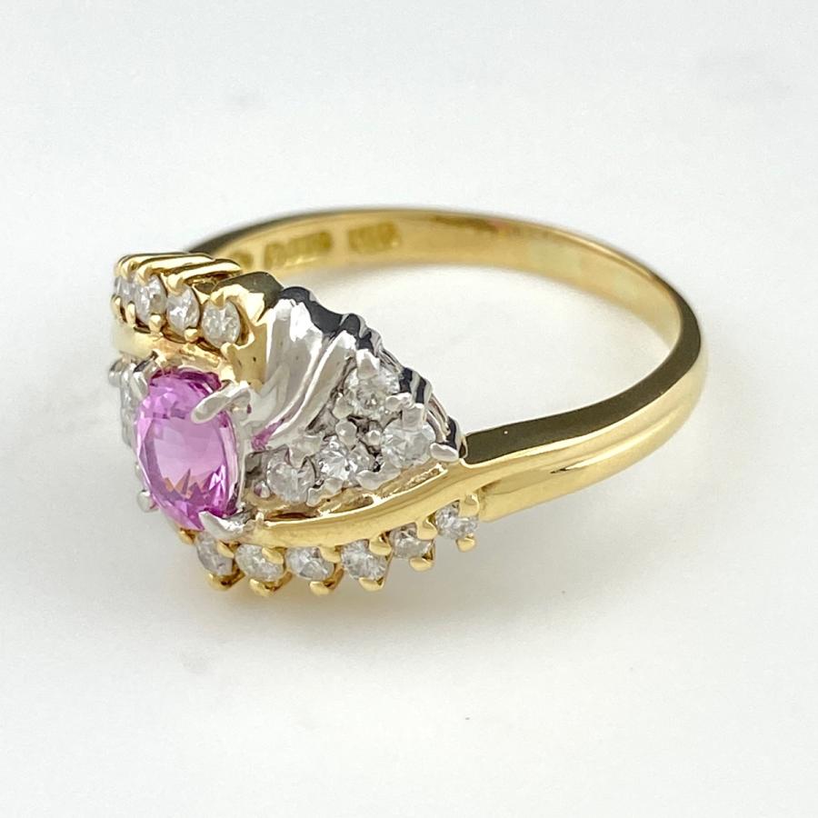 ピンクサファイア デザインリング K18 イエローゴールド プラチナ 指輪