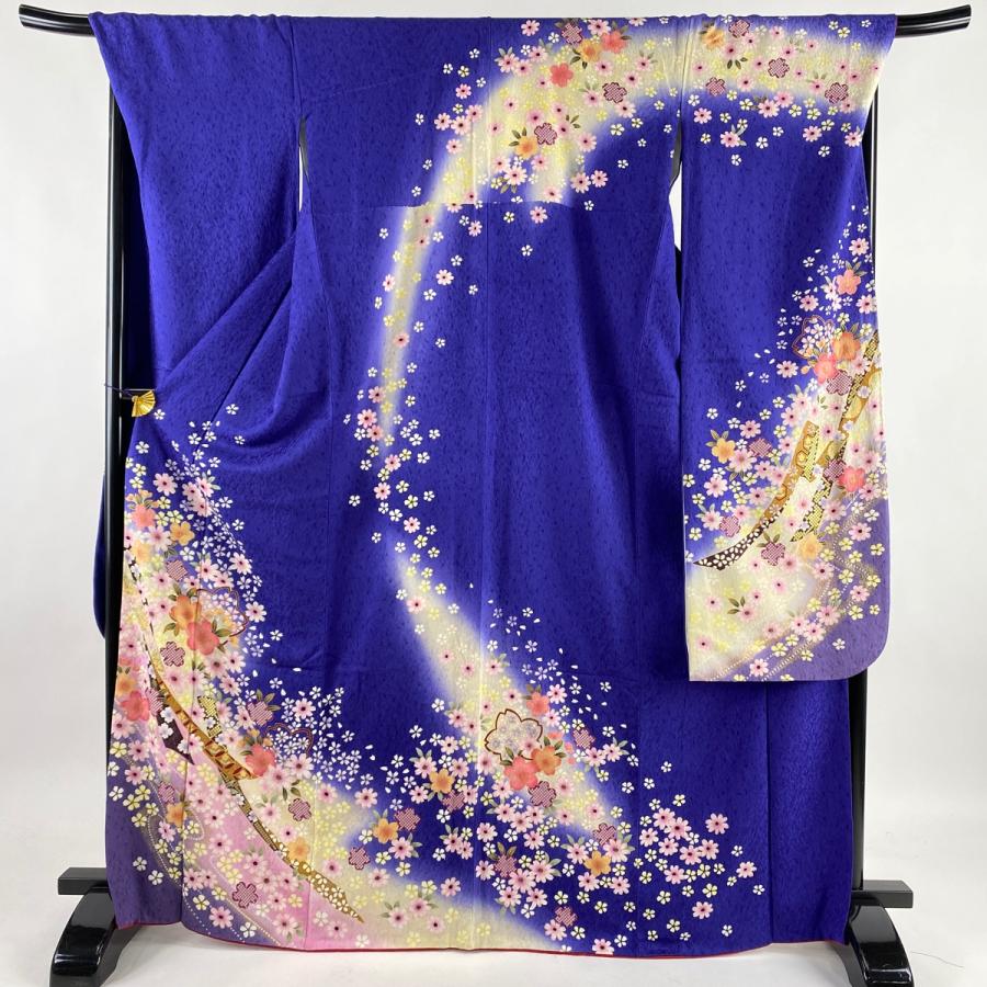 振袖 美品 名品 桜 蔓帯 金彩 ぼかし 青紫 袷 身丈167cm 裄丈70.5cm L