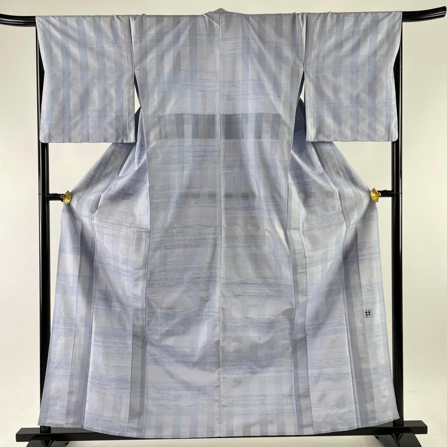 紬 逸品 落款あり 証紙あり 能州紬 絲藝苑 谷内満 縦縞模様 青灰色 単 