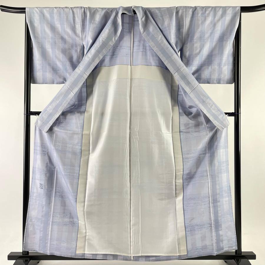 紬 逸品 落款あり 証紙あり 能州紬 絲藝苑 谷内満 縦縞模様 青灰色 単 