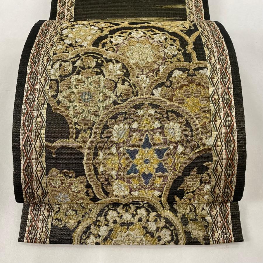 JMCO01ヒロイン系Sale 螺鈿引き箔正絹袋帯格好良い煉色