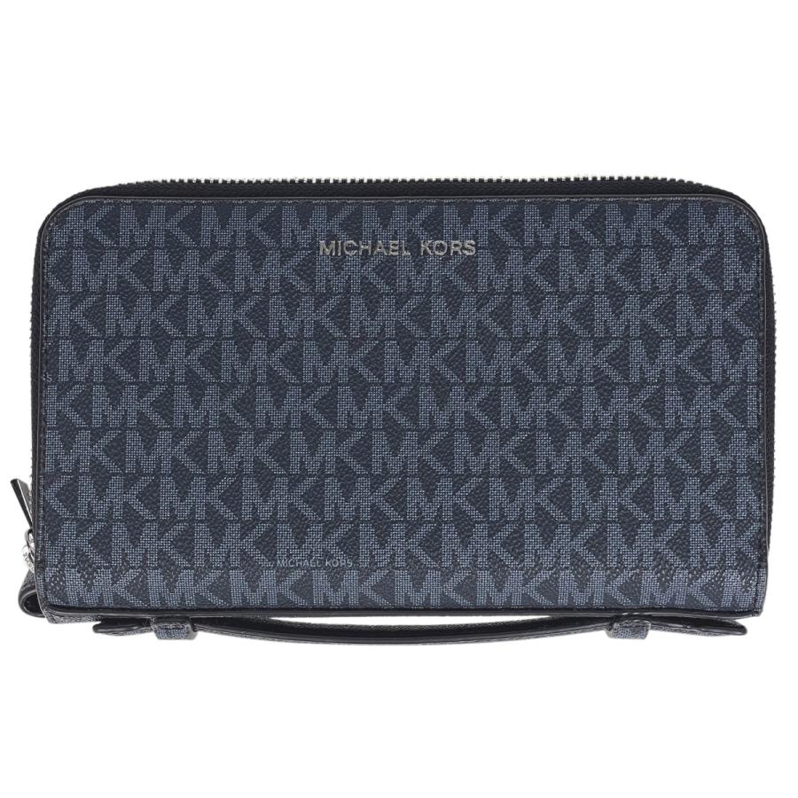 極美品✨マイケルコース オーガナイザー 長財布 MKシグネチャー ネイビーマルチ MICHAEL KORS（マイケルコース） ロゴ 長財布 ダブルジップ トラベル