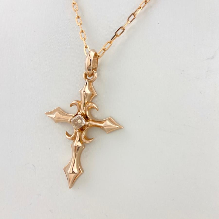 クロスモチーフ デザインネックレス PG ピンクゴールド ペンダント  