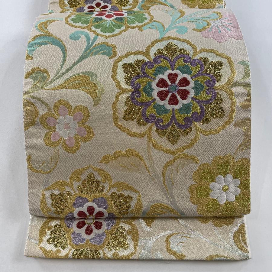 袋帯 名品 華文 花唐草 金糸 唐織 金色 六通 正絹 中古 : リユース