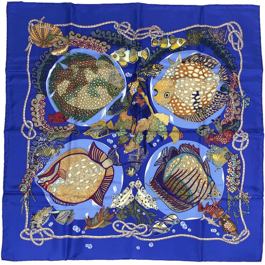 エルメス HERMES カレ 90 Grands Fonds 深海 魚 スカーフ シルク 