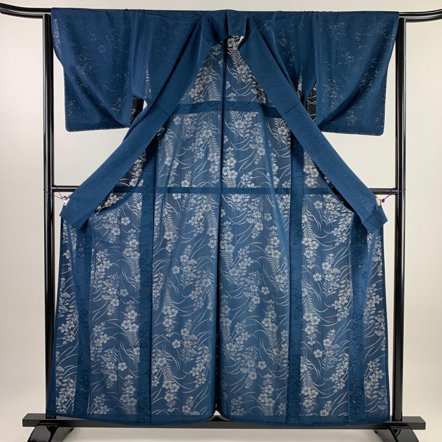 色無地 身丈160cm 裄丈63.5cm S 薄物 秋草 紺色 正絹 美品 秀品 中古｜kaipre｜03