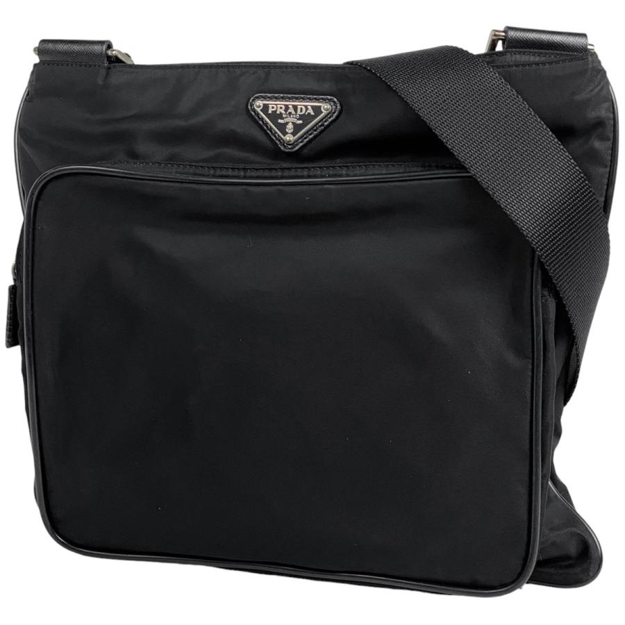 PRADA プラダ ロゴプレート ショルダーバッグ 斜め掛け ナイロン ネロ  