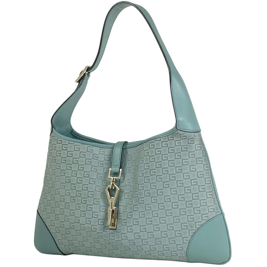 GUCCI オールドグッチインターロッキングショルダーバッグスエード水色