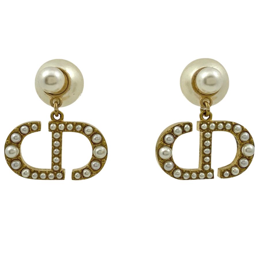 Christian Dior クリスチャンディオール ロゴ フェイクパール ピアス  