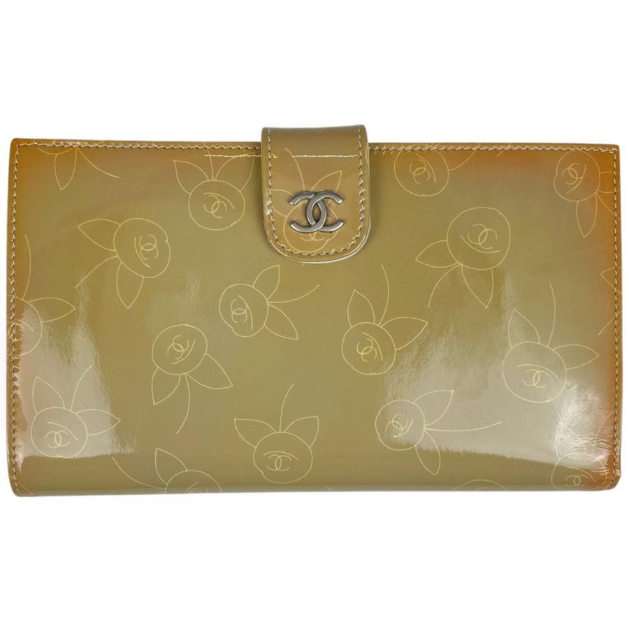CHANEL シャネル ココマーク 二つ折り 長財布 エナメル フラワー  