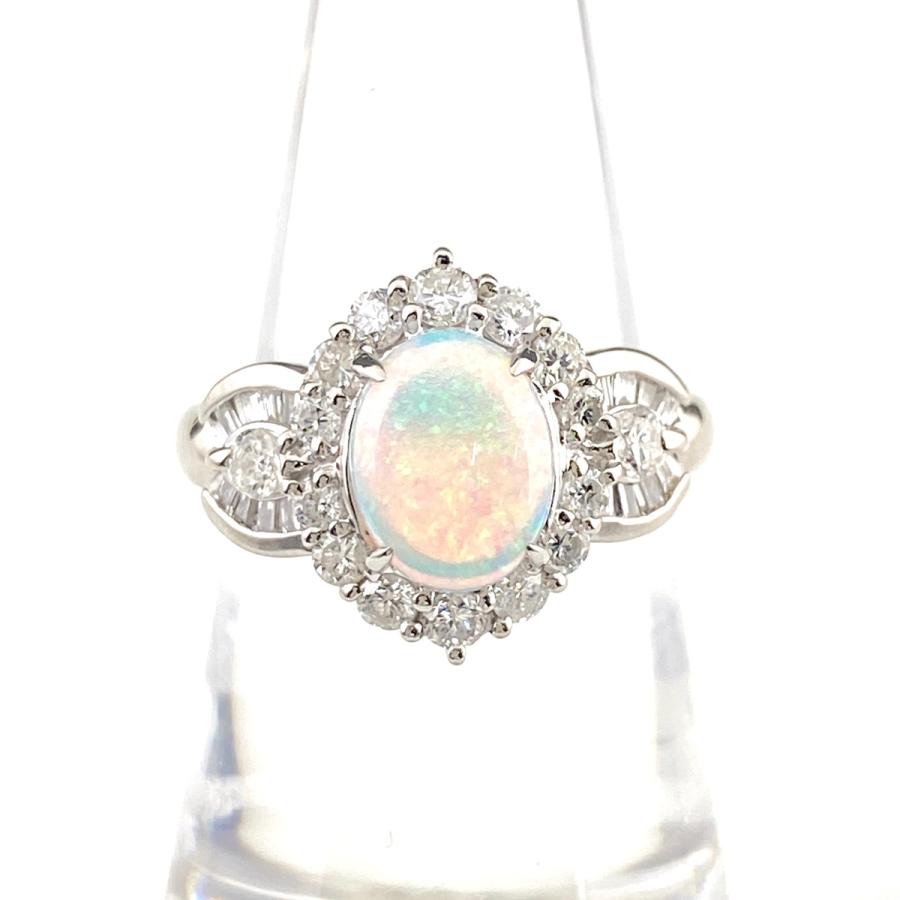 オパール デザインリング プラチナ 指輪 メレダイヤ リング 13号 Pt900  