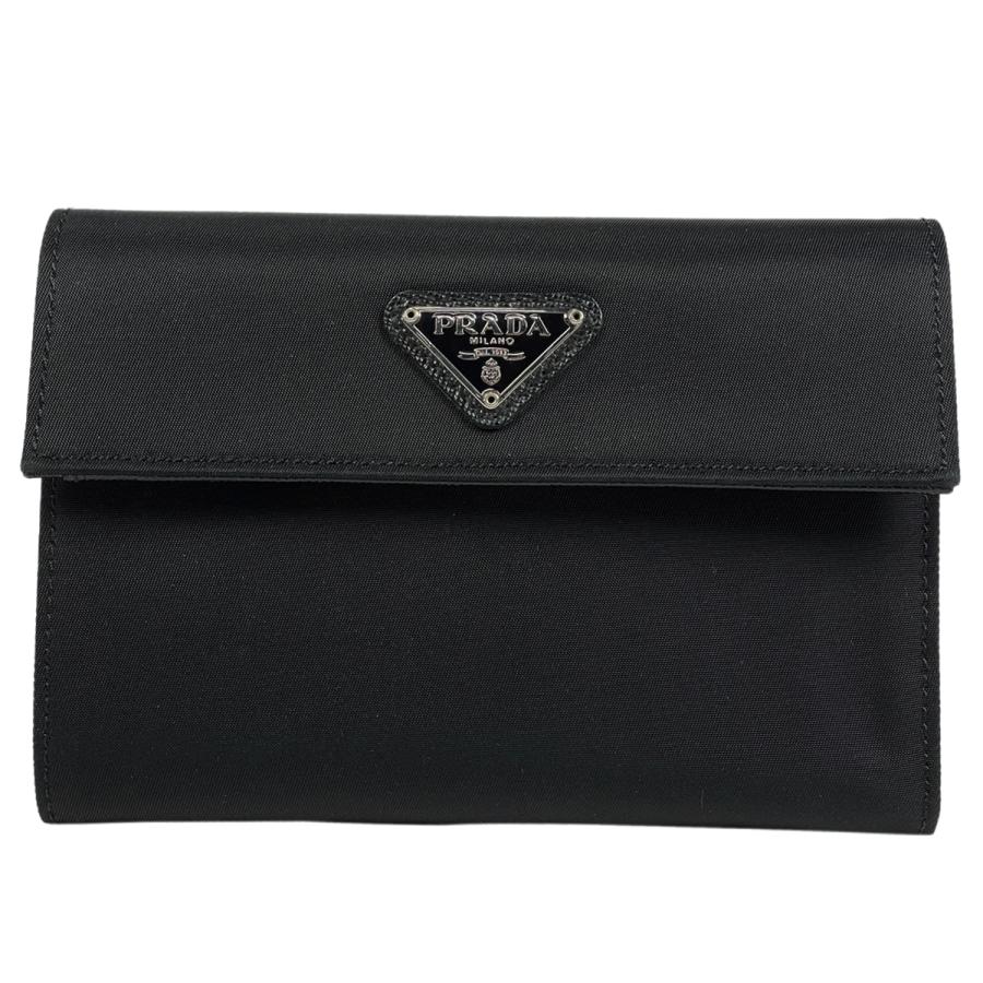プラダ PRADA ロゴプレート 三つ折り 財布 ナイロン ネロ(ブラック 