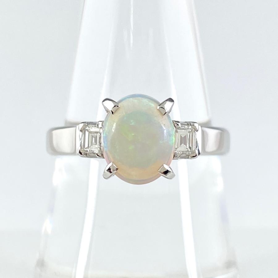 オパール デザインリング プラチナ 指輪 メレダイヤ リング 17.5号  