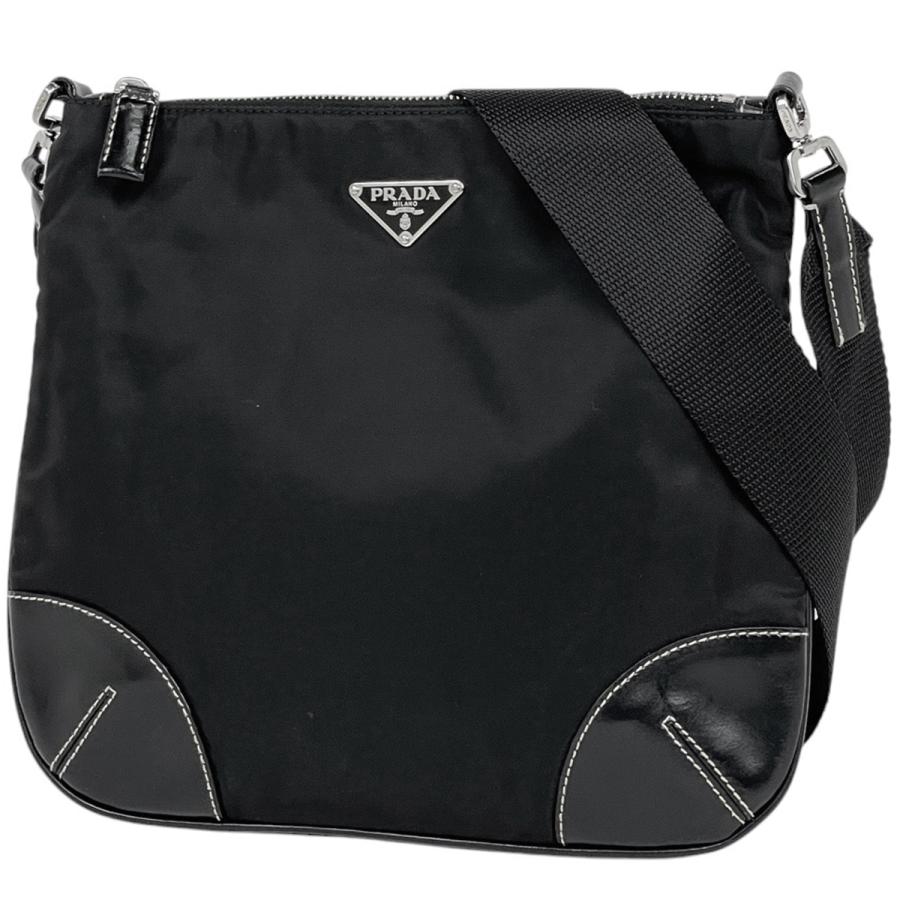 PRADA プラダ ロゴプレート ショルダーバッグ 斜め掛け ナイロン ネロ 