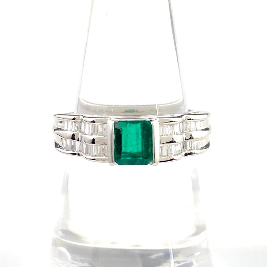 エメラルド デザインリング プラチナ 指輪 メレダイヤ リング 15号  