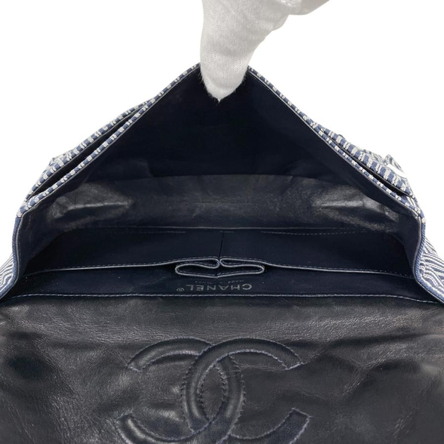 CHANEL 　シャネル  チェーンショルダーバッグ　ココチャーム付き　ストライプ柄　キャンバス 　バイカラー　シルバー金具 レディースバッグ　ブランド【中古】【送料無料】 CHANEL シャネル チェーンショルダーバッグ ココチャーム付き