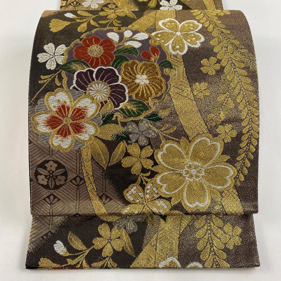 袋帯 美品 秀品 花 金銀糸 唐織 金色 六通 正絹 中古 : 1000071126042  