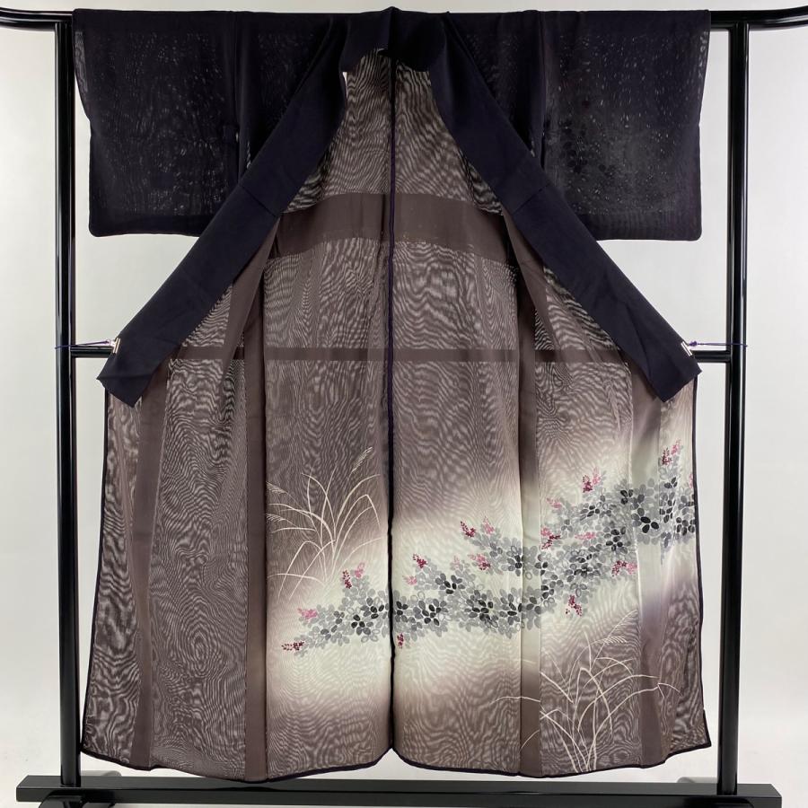 付下げ 身丈154cm 裄丈63.5cm S 紗袷 萩 濃紫 正絹 美品 名品 中古｜kaipre｜03