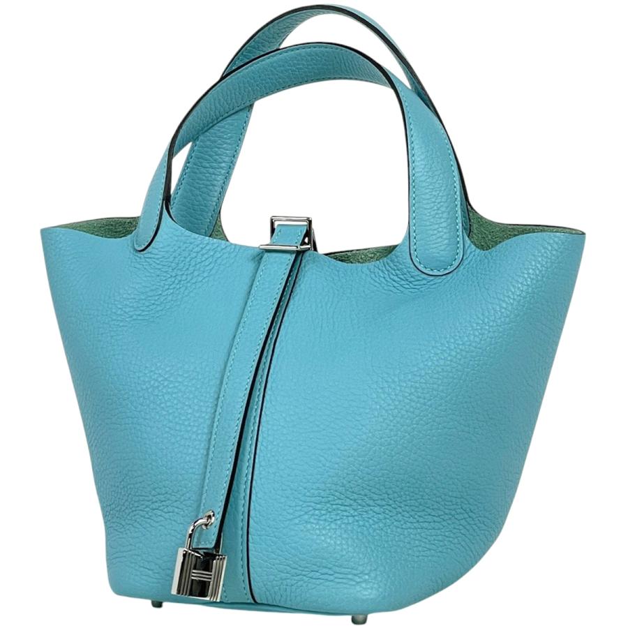 セール 美品 エルメス ピコタンロック トリヨン ブルーアトール ハンドバッグ HERMES エルメス ピコタンロック PM ミニバッグ ハンドバッグ