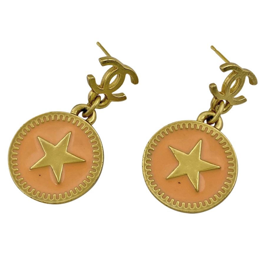 CHANEL シャネル ココマーク ピアス ラウンド スター GP サーモン  