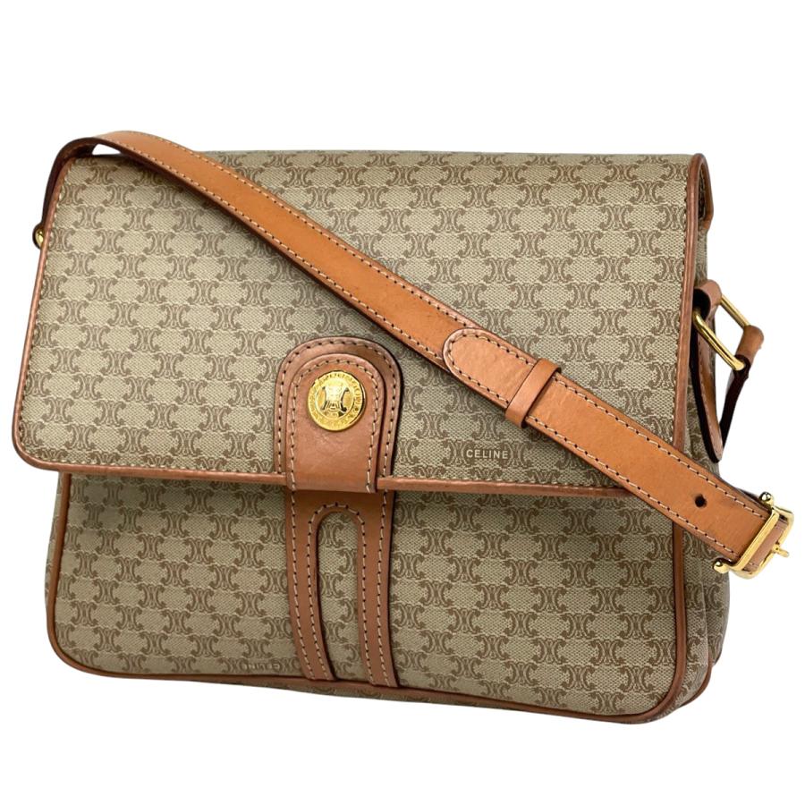 【美品】CELINE セリーヌ マカダム柄 ショルダーバッグ　ブラウン CELINE セリーヌ マカダム柄 ショルダーバッグ 斜め掛け