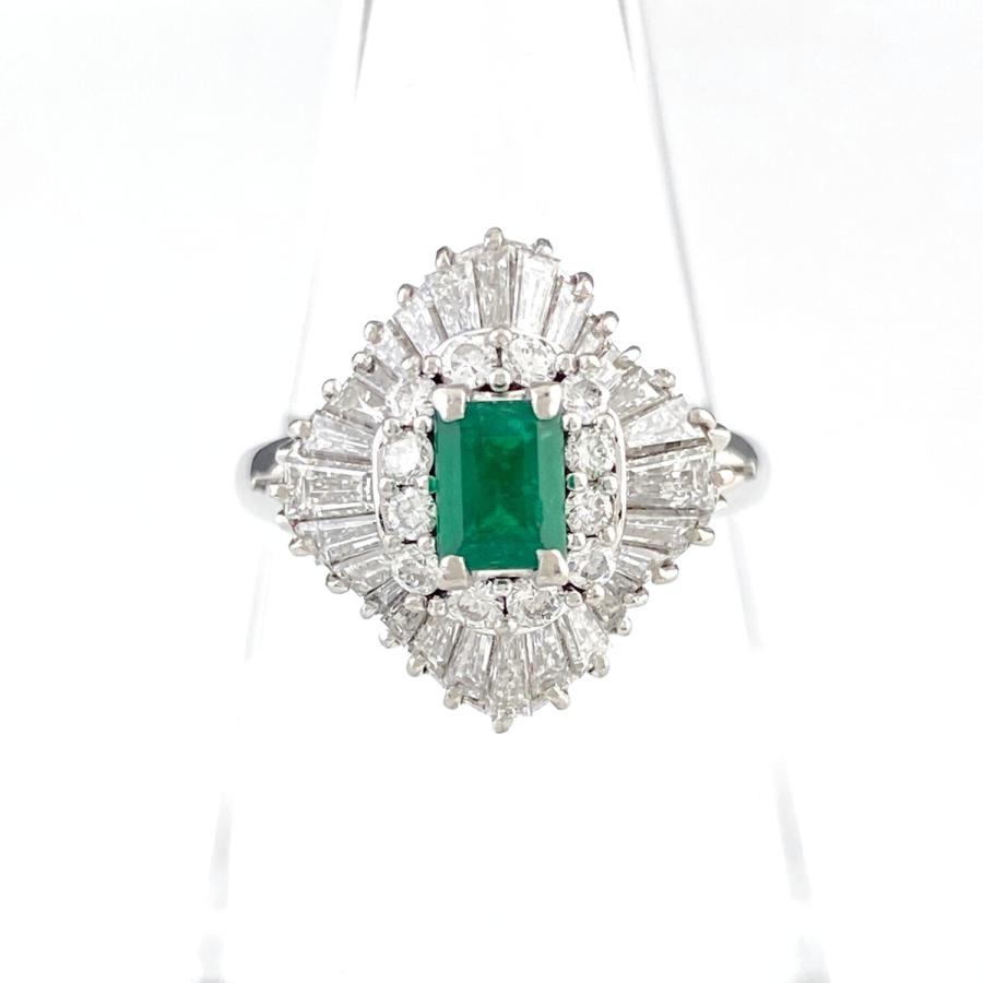 エメラルド デザインリング プラチナ 指輪 メレダイヤ リング 12.5号  