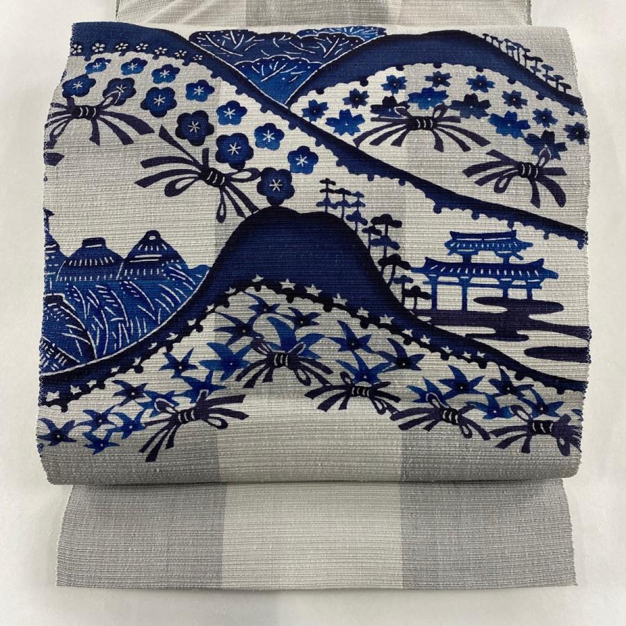 名古屋帯 秀品 八寸名古屋帯 桜 霞 クリーム 正絹 【中古】（京都  